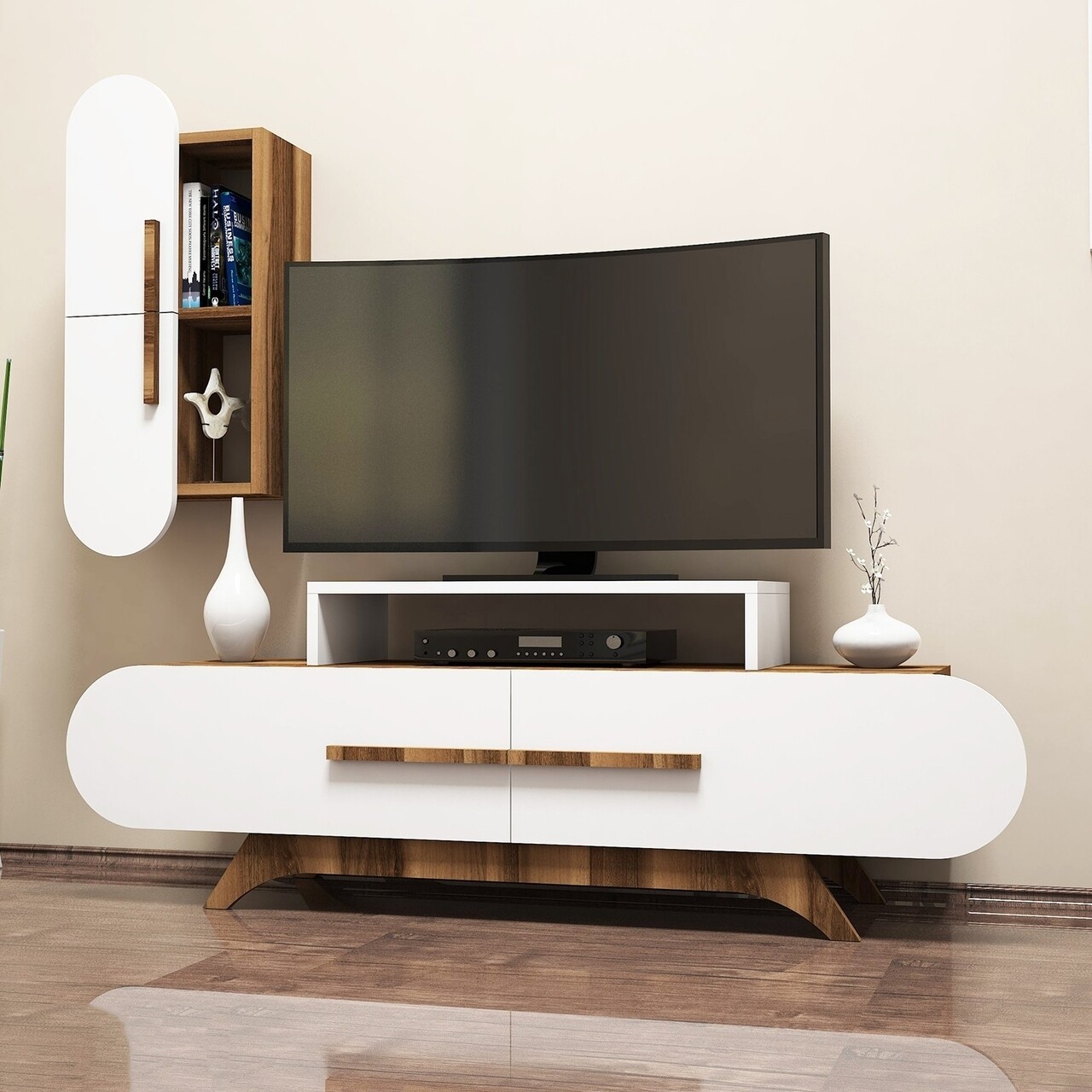 Comoda TV cu dulap Rose S, Hommy Craft, alb/maro - imagine 6